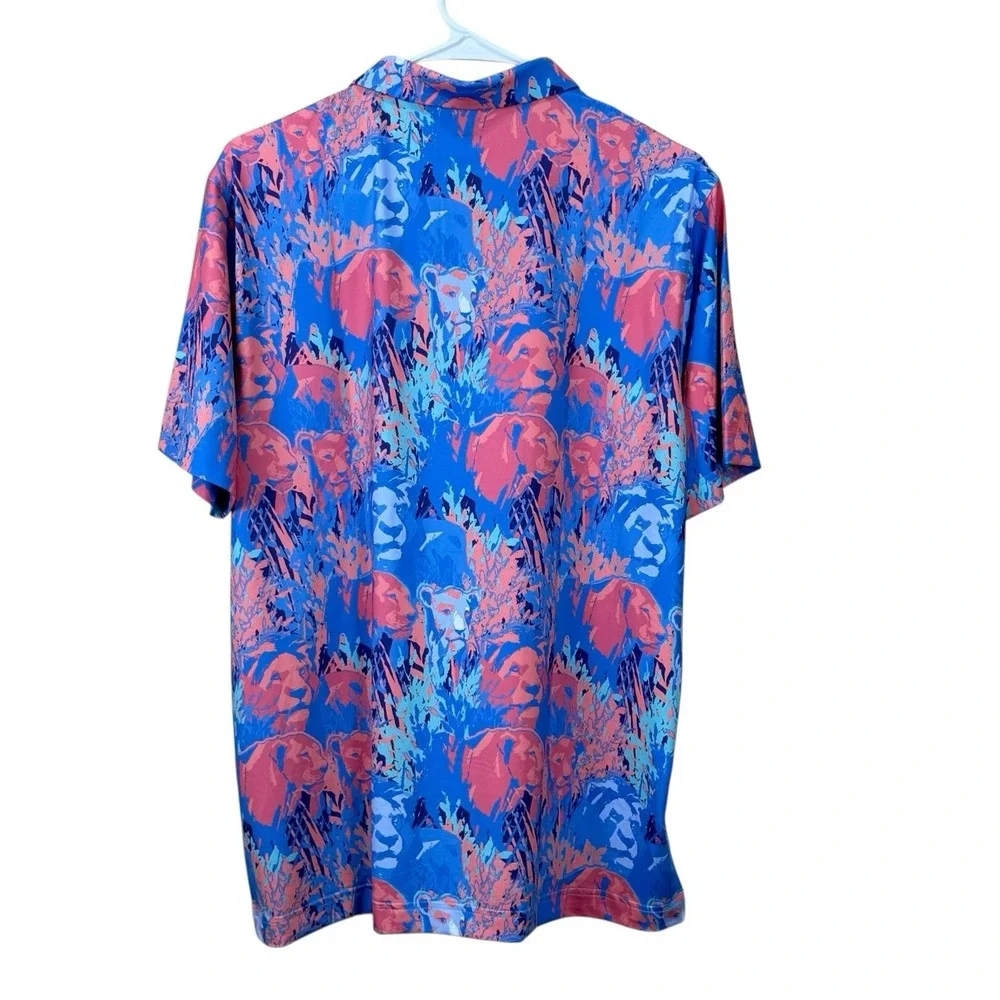 Waggle Golf Clubhouse King Performance Polo Stretch Shirt Lion Print Men's L - Picture 2 of 7